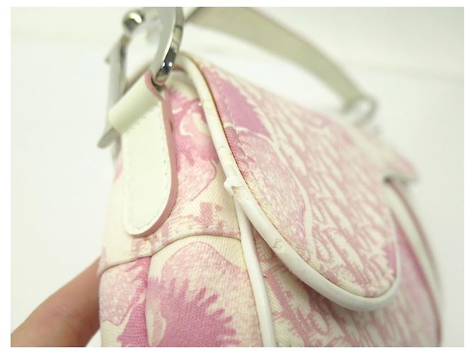BORSA A MANO NEW CHRISTIAN DIOR SADDLE IN TELA BIANCA ROSA - vista 10