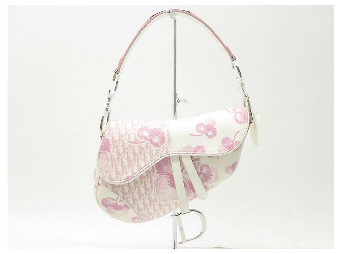 BORSA A MANO NEW CHRISTIAN DIOR SADDLE IN TELA BIANCA ROSA - vista 2