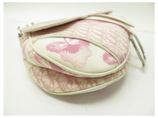 BORSA A MANO NEW CHRISTIAN DIOR SADDLE IN TELA BIANCA ROSA - vista 3