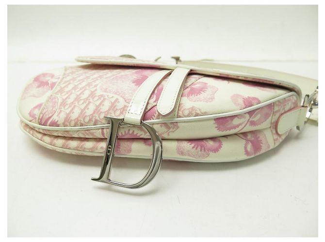 BORSA A MANO NEW CHRISTIAN DIOR SADDLE IN TELA BIANCA ROSA - vista 4