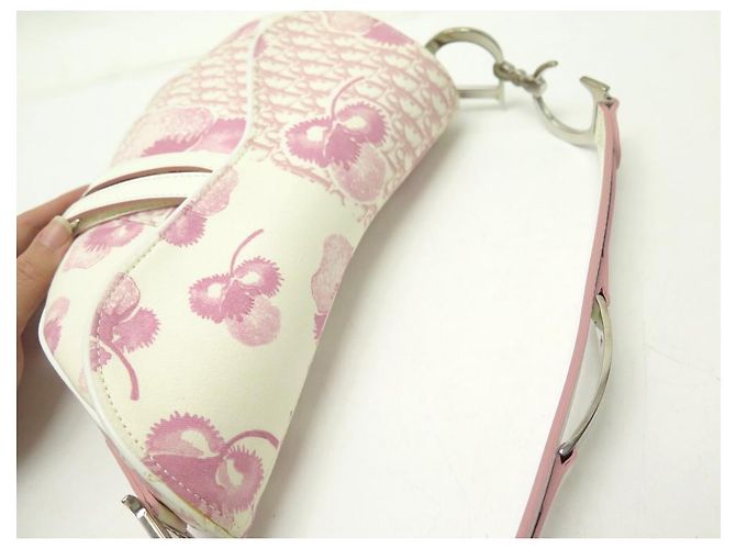 BORSA A MANO NEW CHRISTIAN DIOR SADDLE IN TELA BIANCA ROSA - vista 5