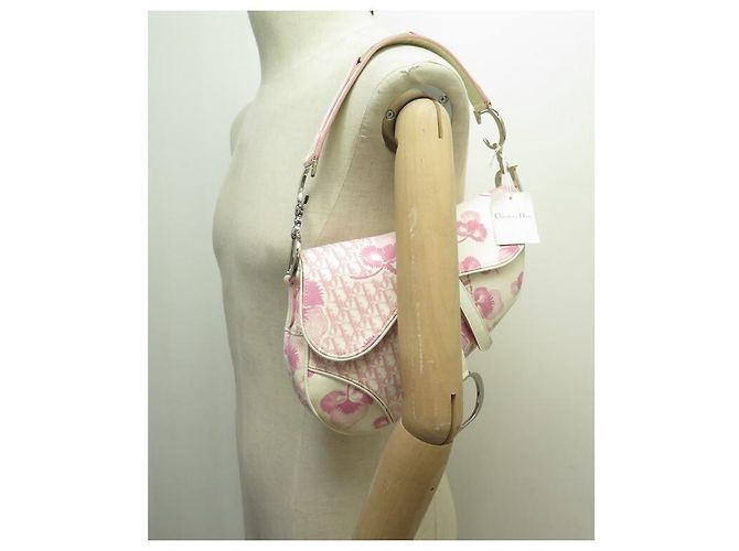 BORSA A MANO NEW CHRISTIAN DIOR SADDLE IN TELA BIANCA ROSA - vista 6