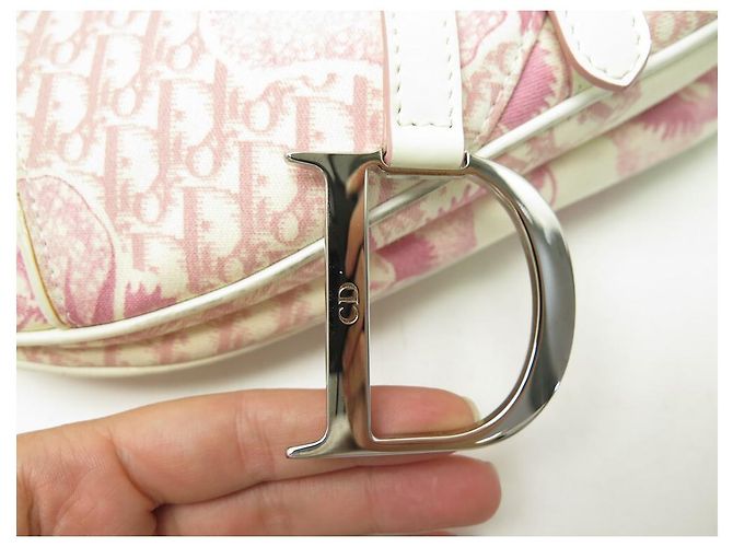 BORSA A MANO NEW CHRISTIAN DIOR SADDLE IN TELA BIANCA ROSA - vista 7
