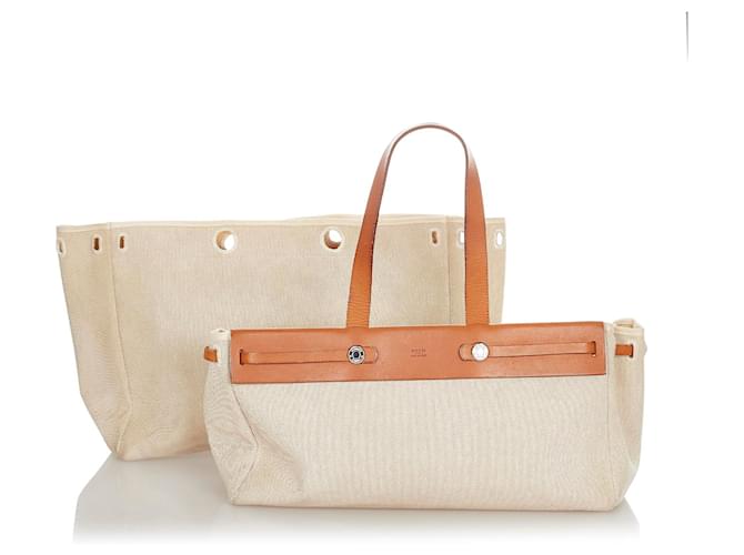 Hermès Hermes Brown Herbag Cabas MM Marrone Beige - vista 13