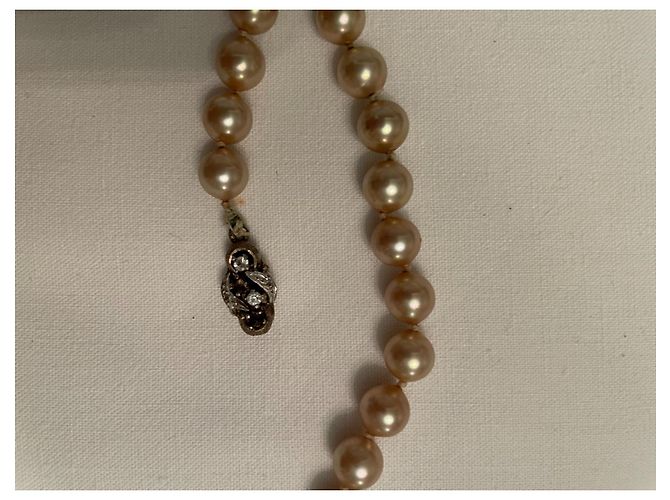 Autre Marque Collana 49 Perle 8mm Chiusura Oro Bianco Bianco sporco - vista 3