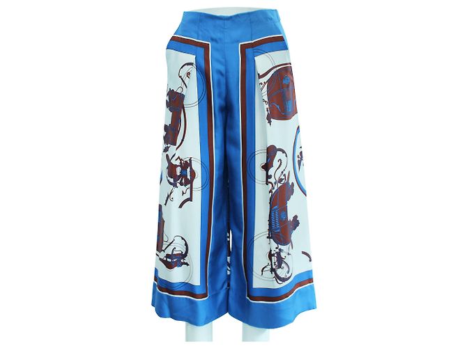 Hermès Pantalones con estampado de carruaje de seda Azul - vista 2