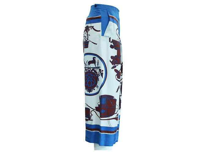 Hermès Pantalones con estampado de carruaje de seda Azul - vista 3