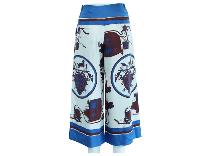 Hermès Pantalones con estampado de carruaje de seda Azul - vista 4