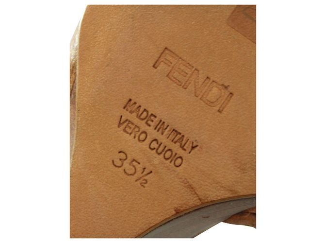 Fendi Compensées en bois cousues à la main en cuir marron - vue 6