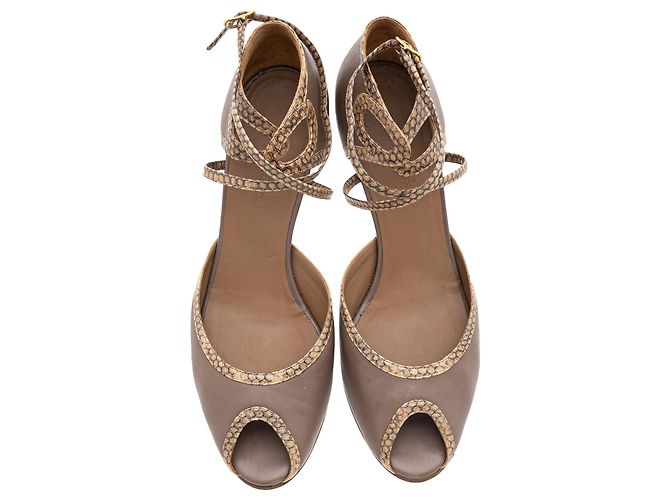Trim Hermès High Heel Sandalen mit Schlangenlederbesatz Braun - Ansicht 3