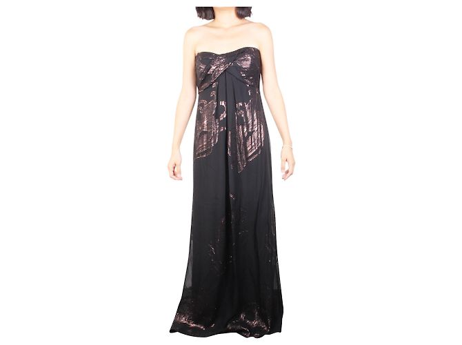 Nicole Miller Maxikleid aus Seide in Metallic-Optik Schwarz - Ansicht 2