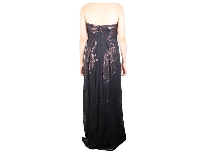 Nicole Miller Maxikleid aus Seide in Metallic-Optik Schwarz - Ansicht 3