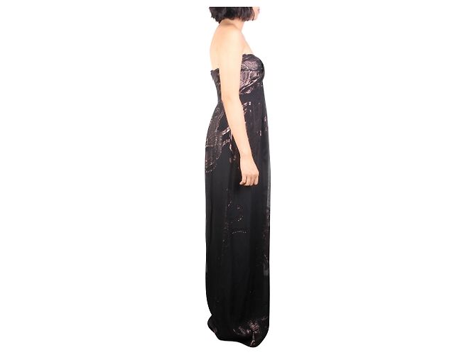 Nicole Miller Maxikleid aus Seide in Metallic-Optik Schwarz - Ansicht 4