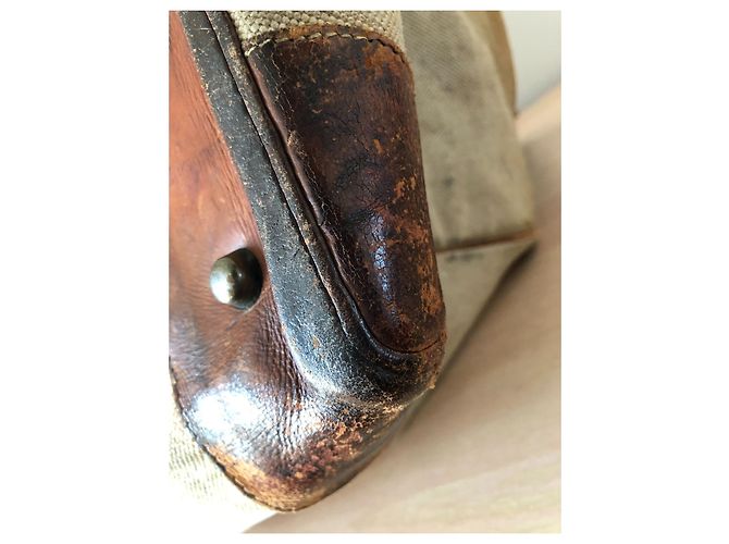 Haut à courroies Borsa Hermès HAC 50 In tela e pelle marrone Beige - vista 11