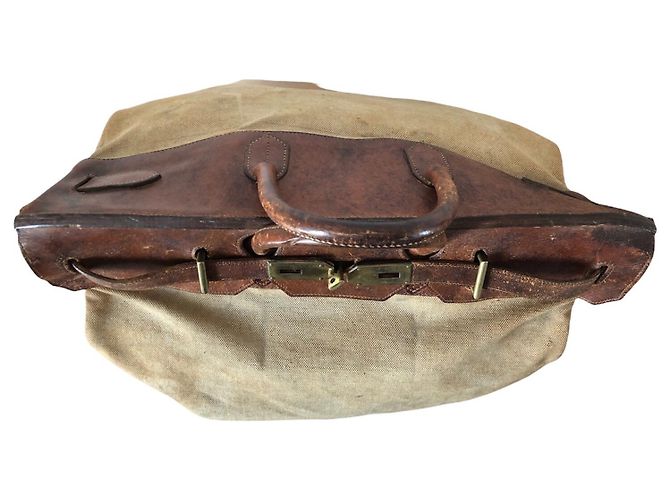 Haut à courroies Borsa Hermès HAC 50 In tela e pelle marrone Beige - vista 12