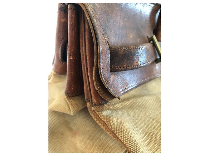 Haut à courroies Borsa Hermès HAC 50 In tela e pelle marrone Beige - vista 15