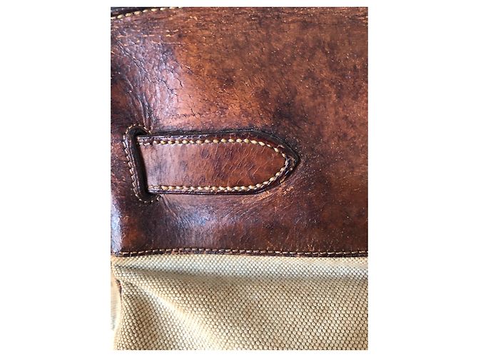 Haut à courroies Borsa Hermès HAC 50 In tela e pelle marrone Beige - vista 18