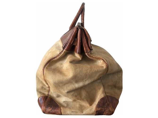 Haut à courroies Borsa Hermès HAC 50 In tela e pelle marrone Beige - vista 5