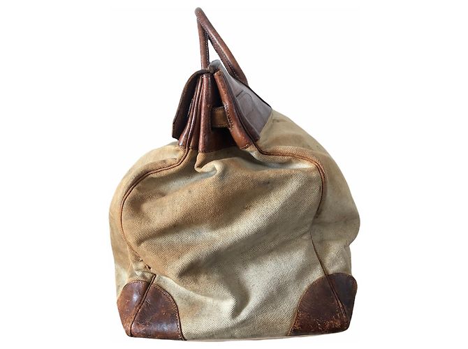 Haut à courroies Borsa Hermès HAC 50 In tela e pelle marrone Beige - vista 6