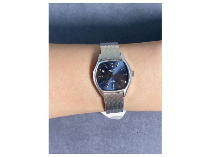 Rolex Cellini 3805 Orologio in Oro Bianco Quadrante Blu Navy Argento - vista 8