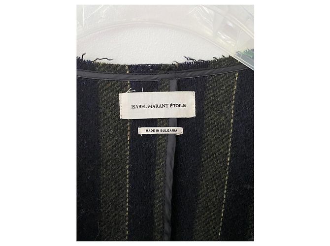 Isabel Marant Etoile giacca corta in lana a righe blu navy e kaki - vista 12