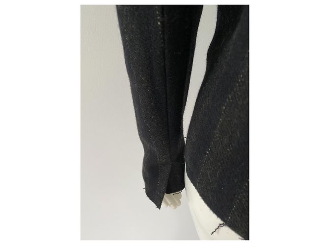 Isabel Marant Etoile giacca corta in lana a righe blu navy e kaki - vista 5