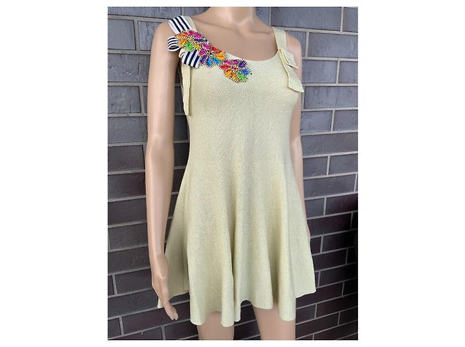 Autre Marque Top de malha Nora Barth Dourado de Viscose com Laço e Flor - vista 2