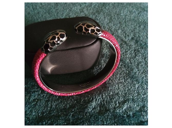 Autre Marque Bracciale BULGARI in zigrino rosa scuro e metallo Argento - vista 2
