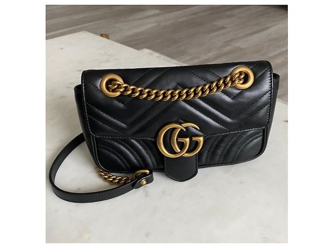 Gucci GG Marmont Matelasse Mini Borsa a tracolla in pelle - Nera Nero - vista 2