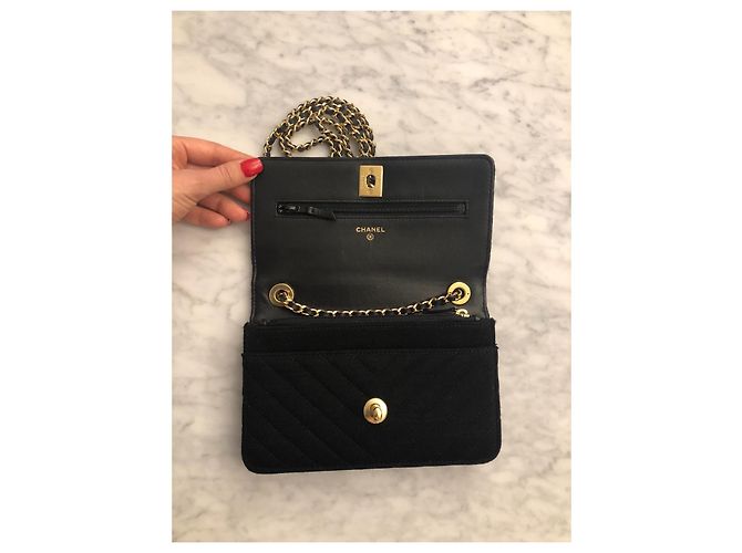 Borsa a mano Chanel in tessuto nero - vista 10