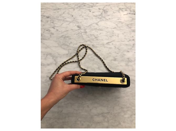 Borsa a mano Chanel in tessuto nero - vista 8