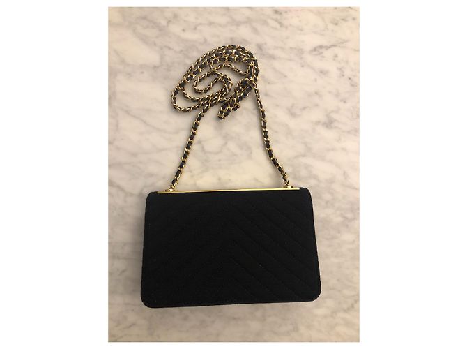 Borsa a mano Chanel in tessuto nero - vista 9