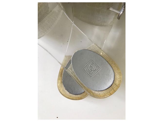 Mule Chanel con logo CC Nere e Grigie in Raso e Pelle Nero Grigio - vista 10