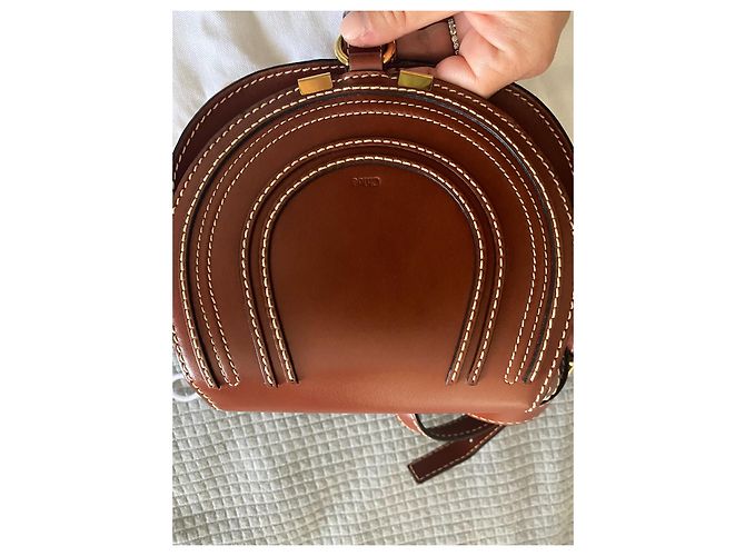 Chloé Marcie Borsa a mano in pelle Cognac - vista 2