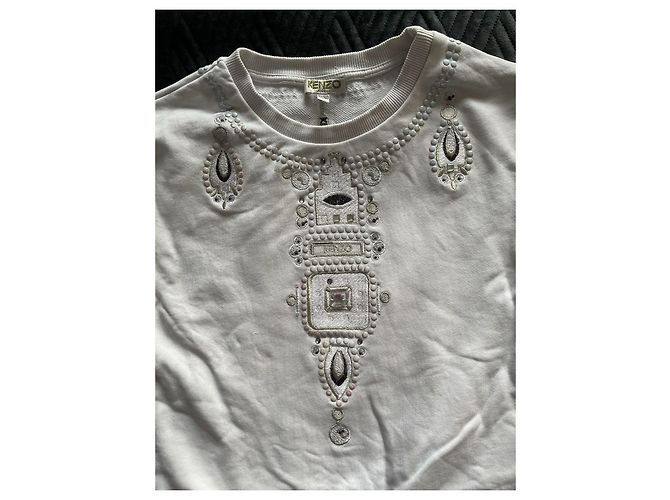 Pull Kenzo blanc en coton fille 135 cm - vue 2
