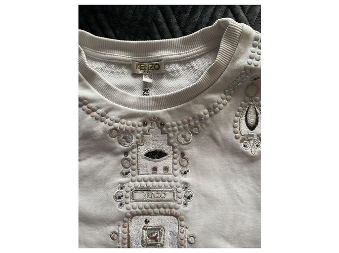 Pull Kenzo blanc en coton fille 135 cm - vue 3