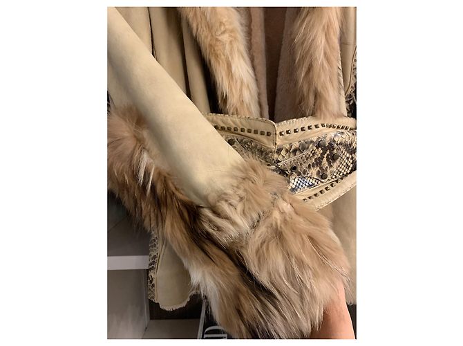 Abrigo corto Roberto Cavalli beige de piel y piel de serpiente - vista 5