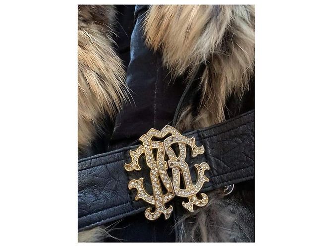 Roberto Cavalli Leather jacket with fox fur collar Black - view 2