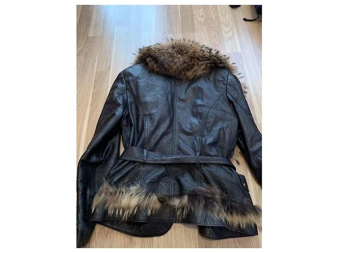 Roberto Cavalli Leather jacket with fox fur collar Black - view 6