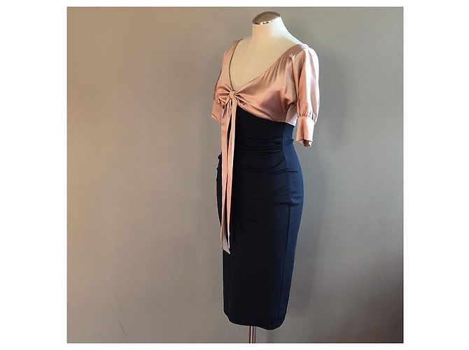 Diane Von Furstenberg Abito DvF vintage Kitt in seta e lana Nero Carne - vista 3