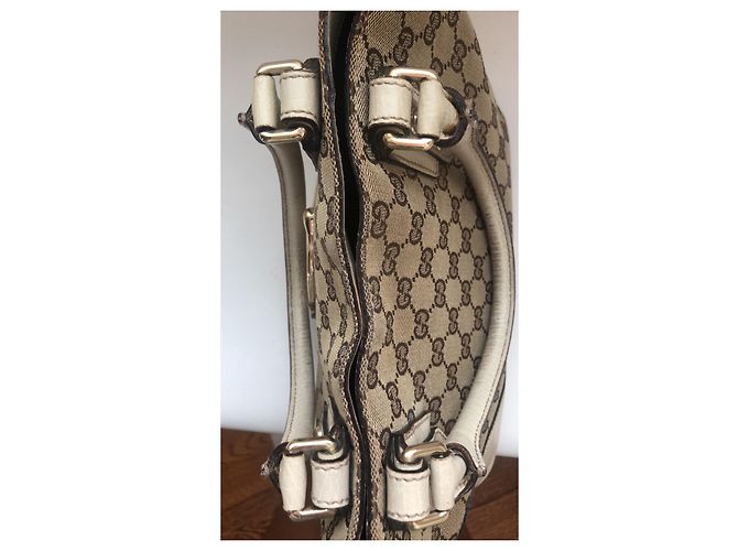 Bolsa Gucci bege de couro e tecido com metal dourado - vista 11