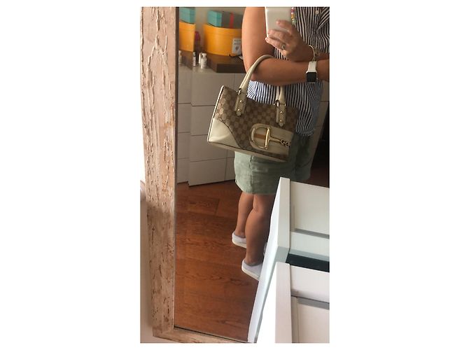 Bolsa Gucci bege de couro e tecido com metal dourado - vista 12