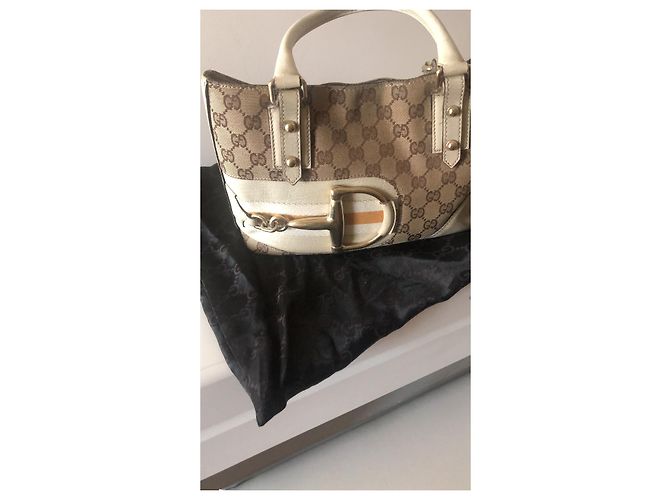 Bolsa Gucci bege de couro e tecido com metal dourado - vista 13