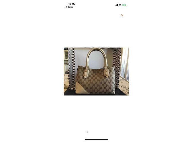 Bolsa Gucci bege de couro e tecido com metal dourado - vista 2