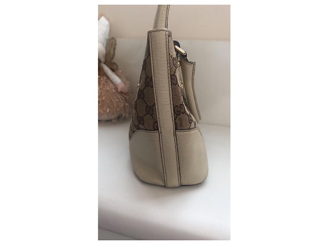 Bolsa Gucci bege de couro e tecido com metal dourado - vista 5