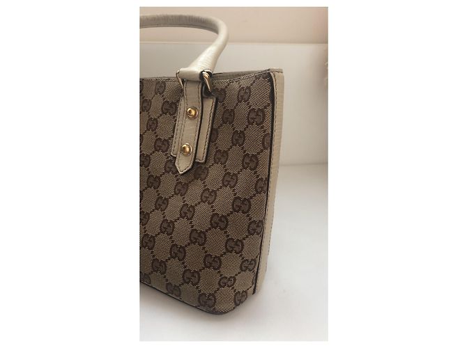 Bolsa Gucci bege de couro e tecido com metal dourado - vista 6