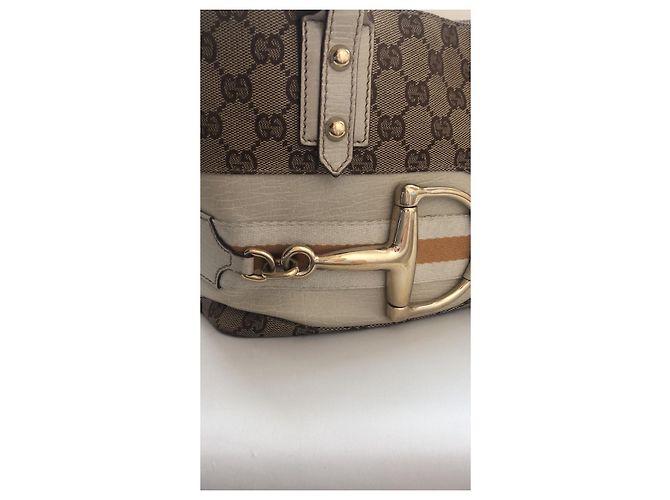 Bolsa Gucci bege de couro e tecido com metal dourado - vista 8