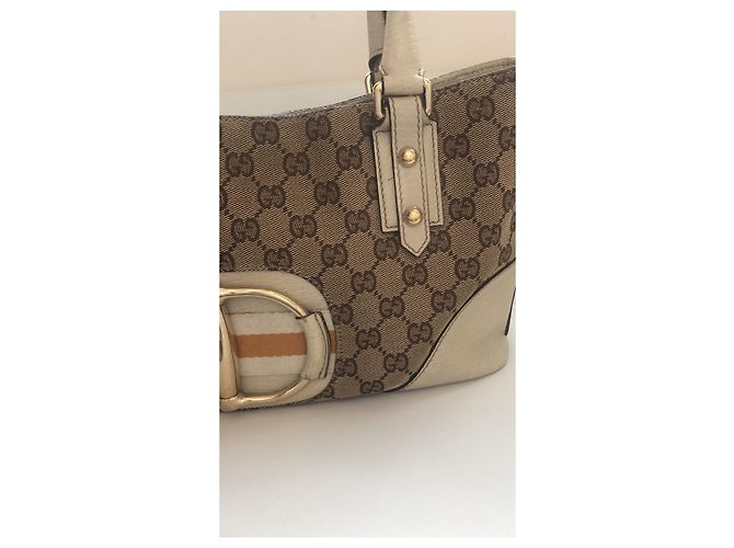 Bolsa Gucci bege de couro e tecido com metal dourado - vista 9