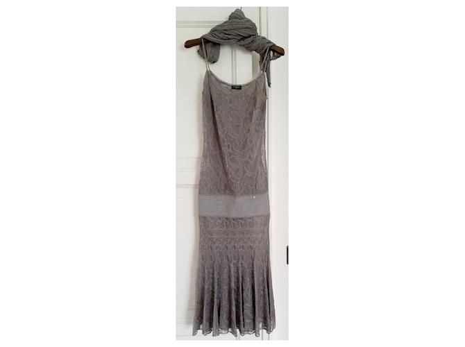 Chanel grey lace effect stole scarf Silvery Bronze - view 2