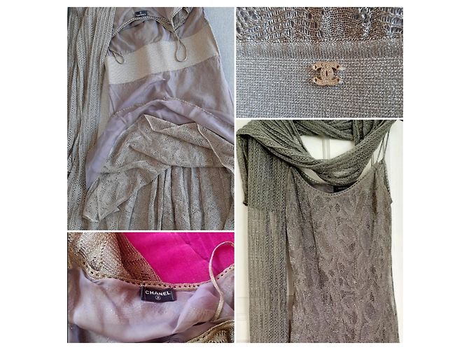Chanel grey lace effect stole scarf Silvery Bronze - view 6